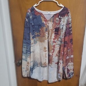Womens Size Xl High Low Watercolor Top